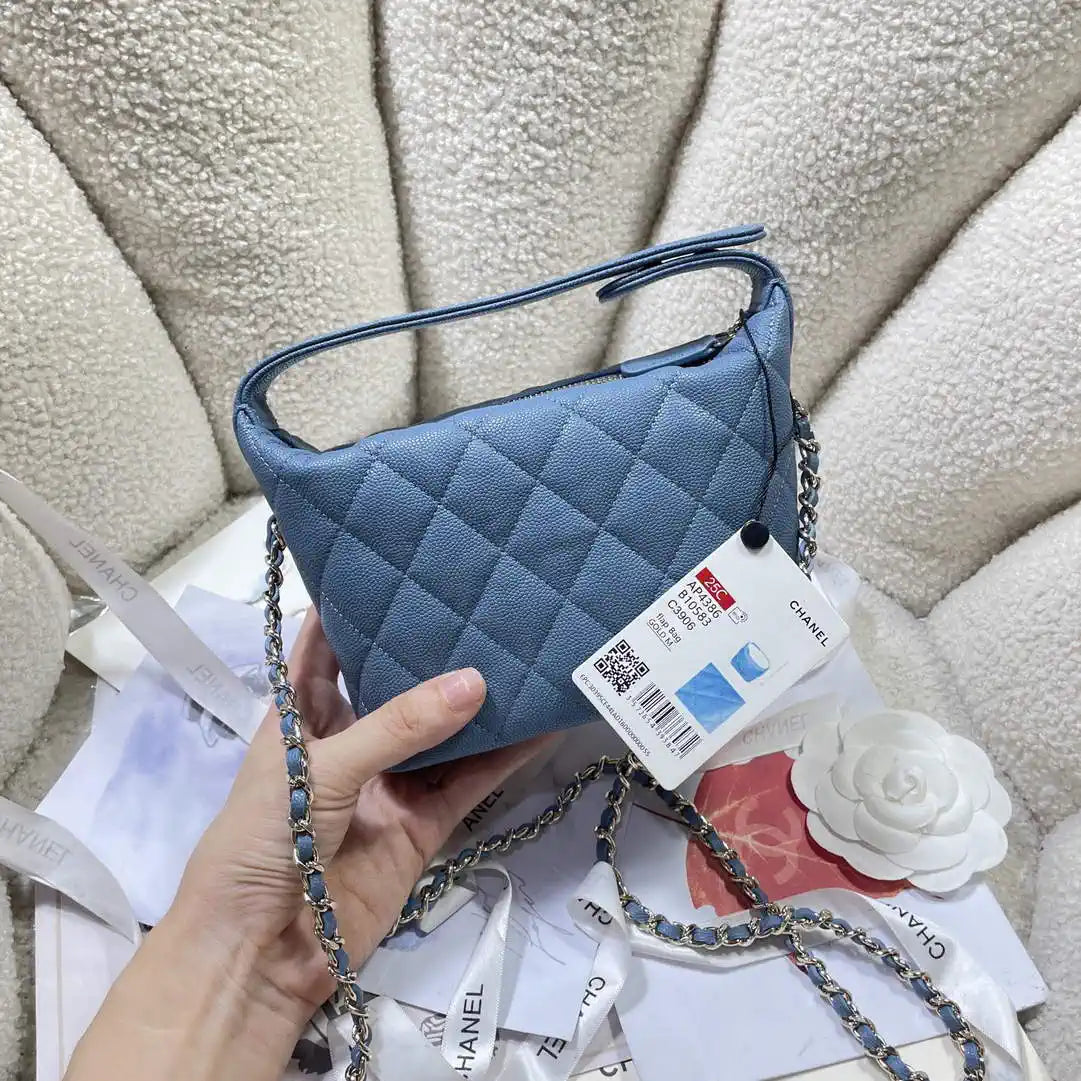 Chanel AS4386 Clutch with chain Grained Shiny Calfskin Blue