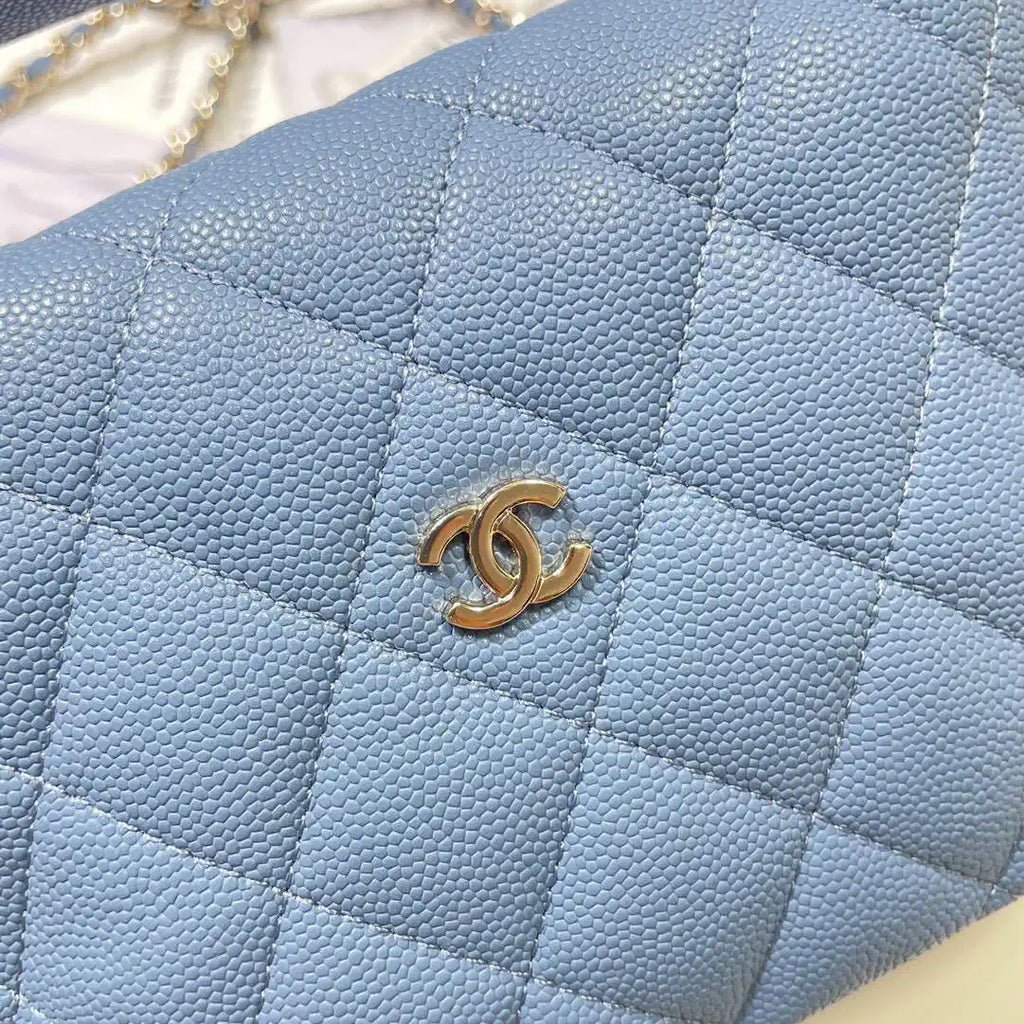 Chanel AS4386 Clutch with chain Grained Shiny Calfskin Blue