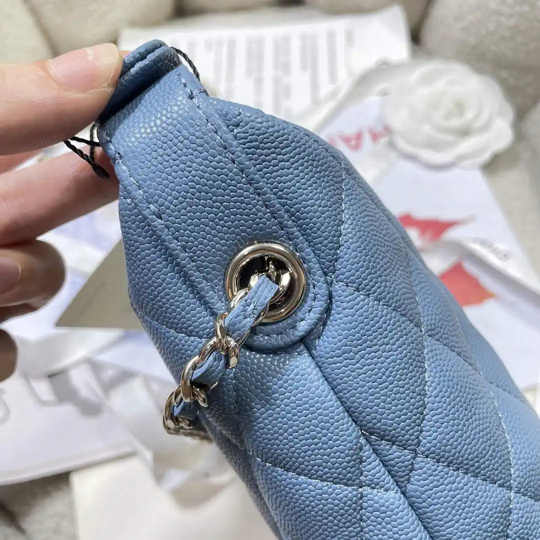 Chanel AS4386 Clutch with chain Grained Shiny Calfskin Blue