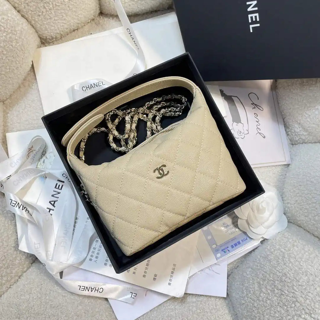 Chanel AS4386 Clutch with chain Grained Shiny Calfskin Apricot