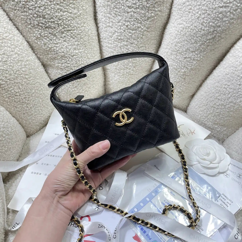 Chanel AS4386 Clutch with chain Grained Shiny Calfskin Black