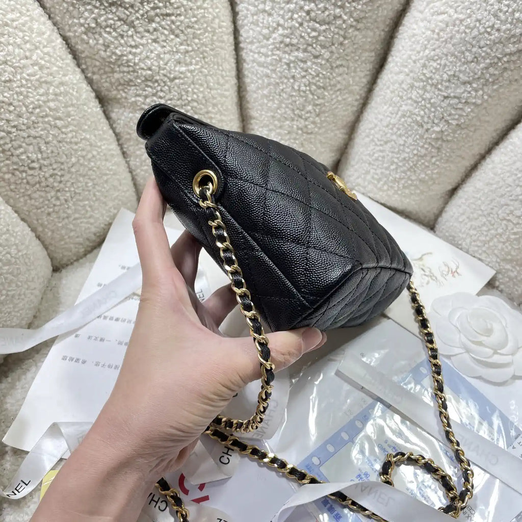Chanel AS4386 Clutch with chain Grained Shiny Calfskin Black