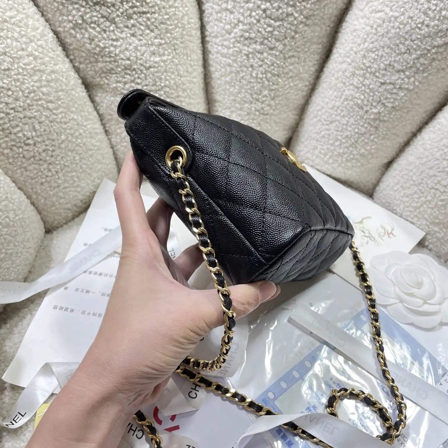Chanel AS4386 Clutch with chain Grained Shiny Calfskin Black