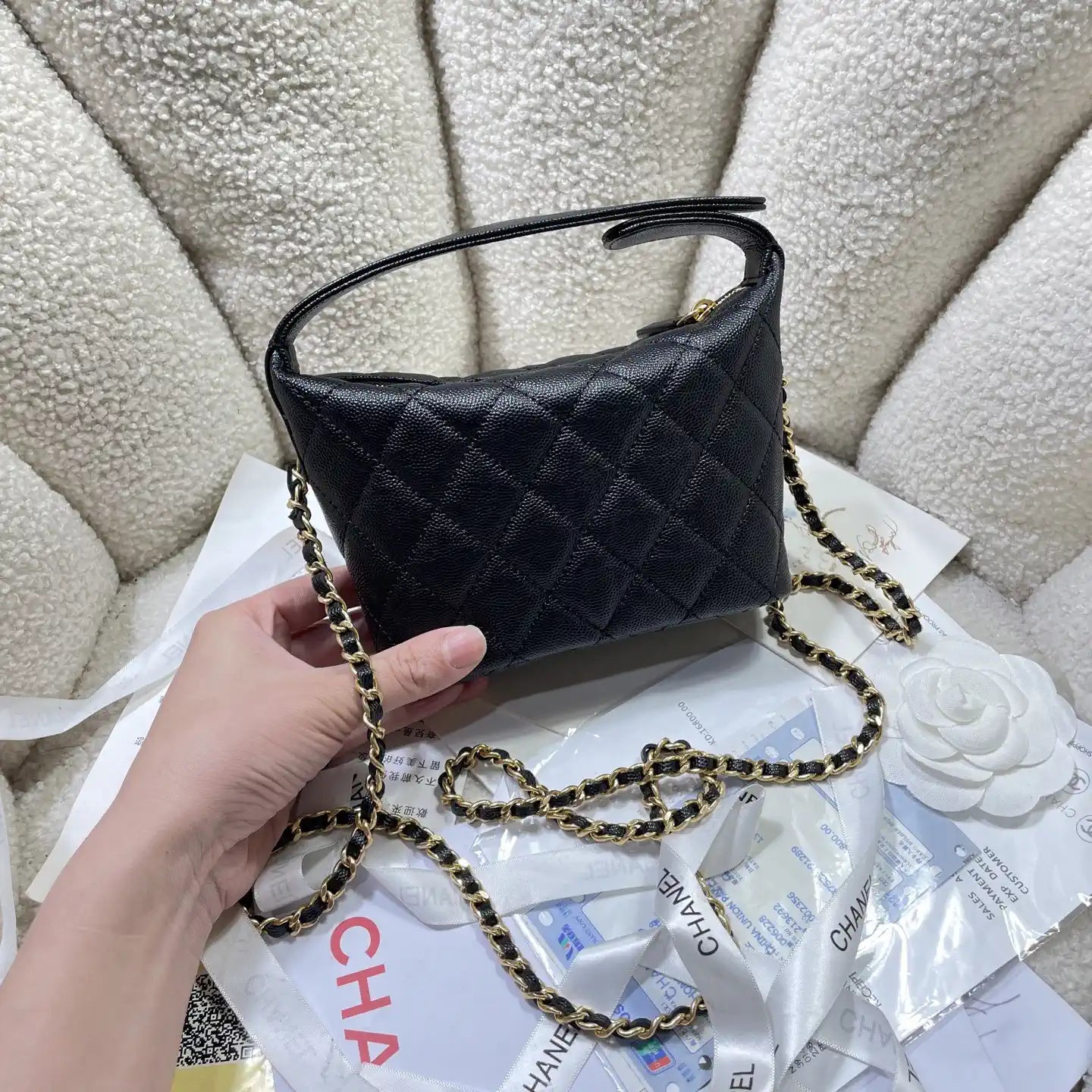 Chanel AS4386 Clutch with chain Grained Shiny Calfskin Black