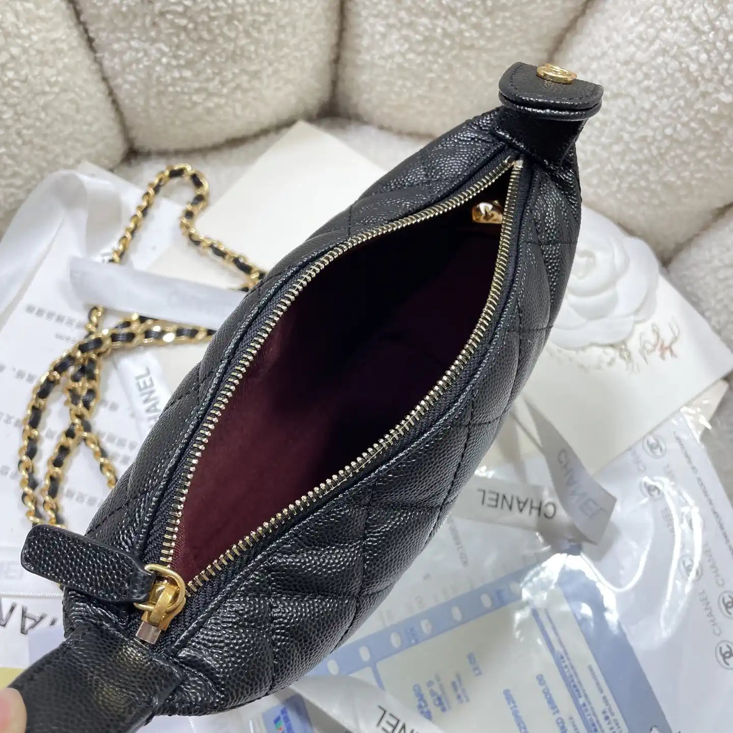 Chanel AS4386 Clutch with chain Grained Shiny Calfskin Black