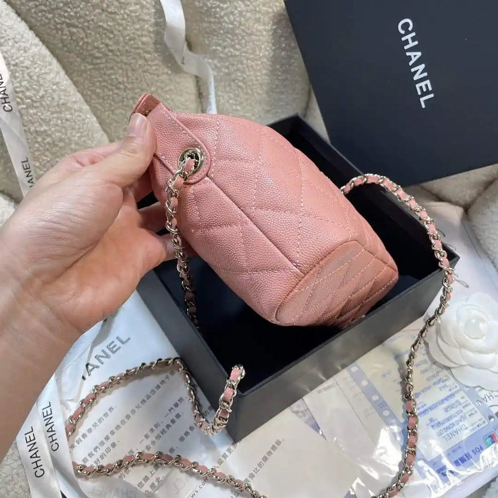 Chanel AS4386 Clutch with chain Grained Shiny Calfskin Pink