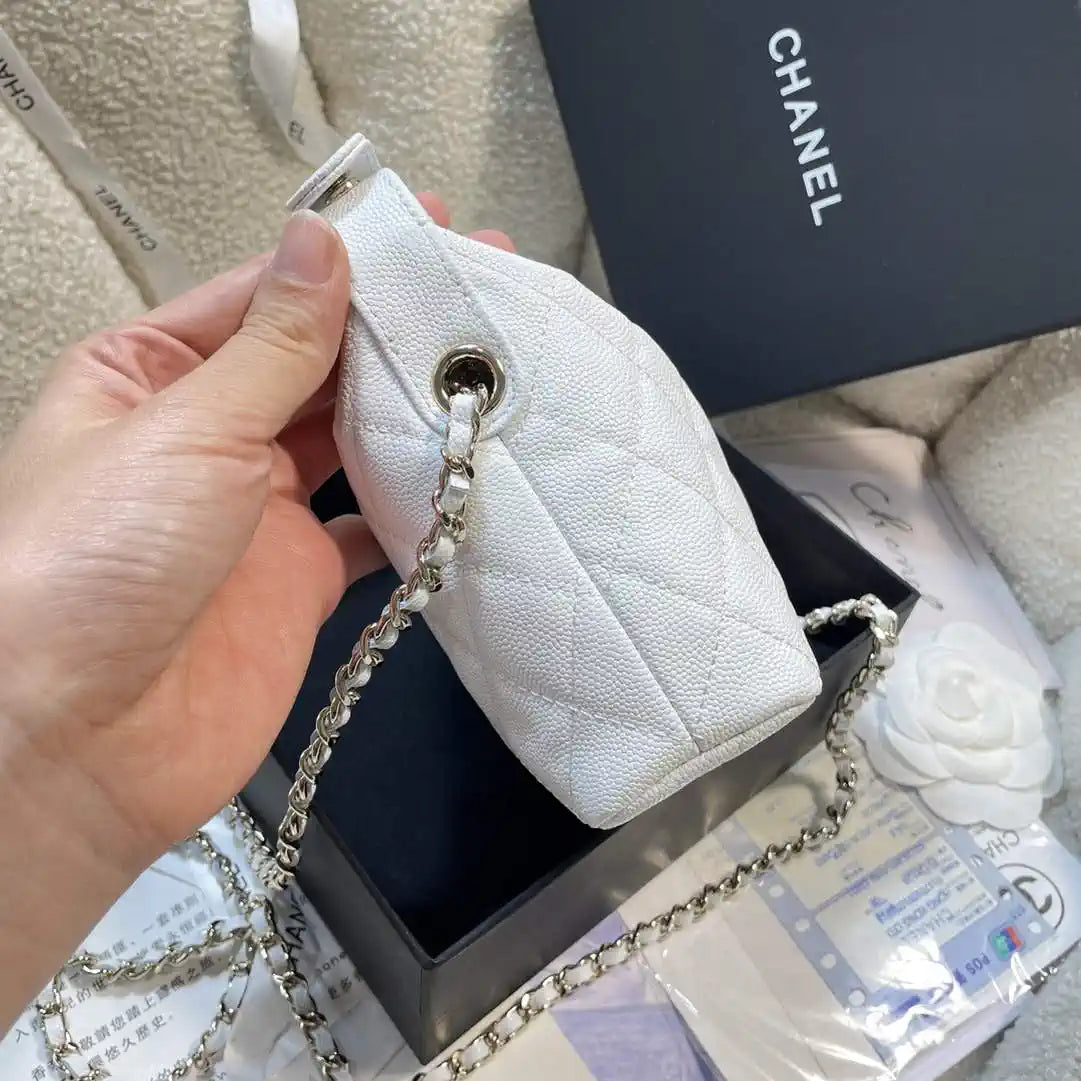 Chanel AS4386 Clutch with chain Grained Shiny Calfskin White