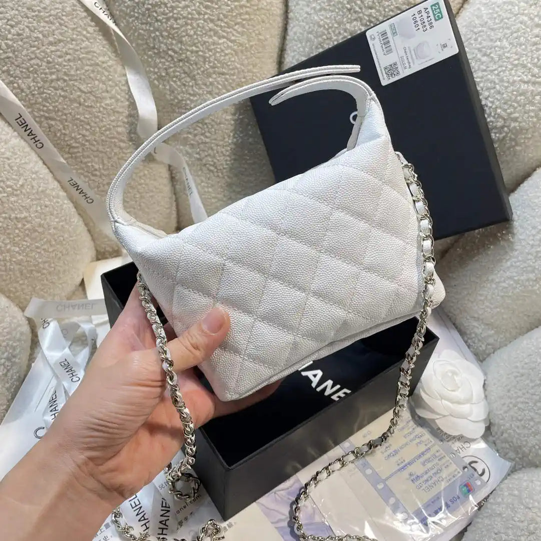 Chanel AS4386 Clutch with chain Grained Shiny Calfskin White