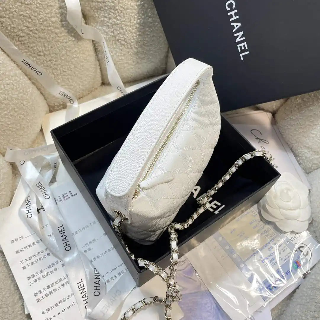 Chanel AS4386 Clutch with chain Grained Shiny Calfskin White