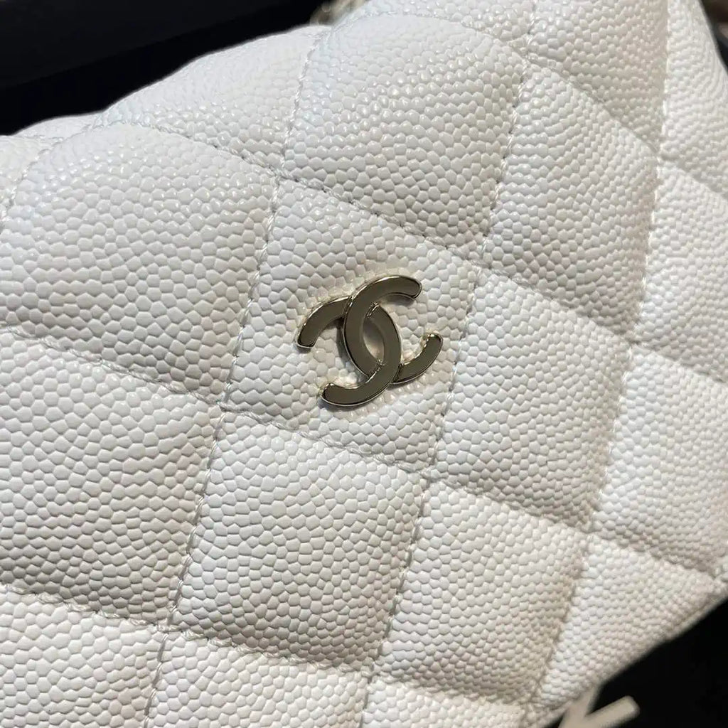 Chanel AS4386 Clutch with chain Grained Shiny Calfskin White