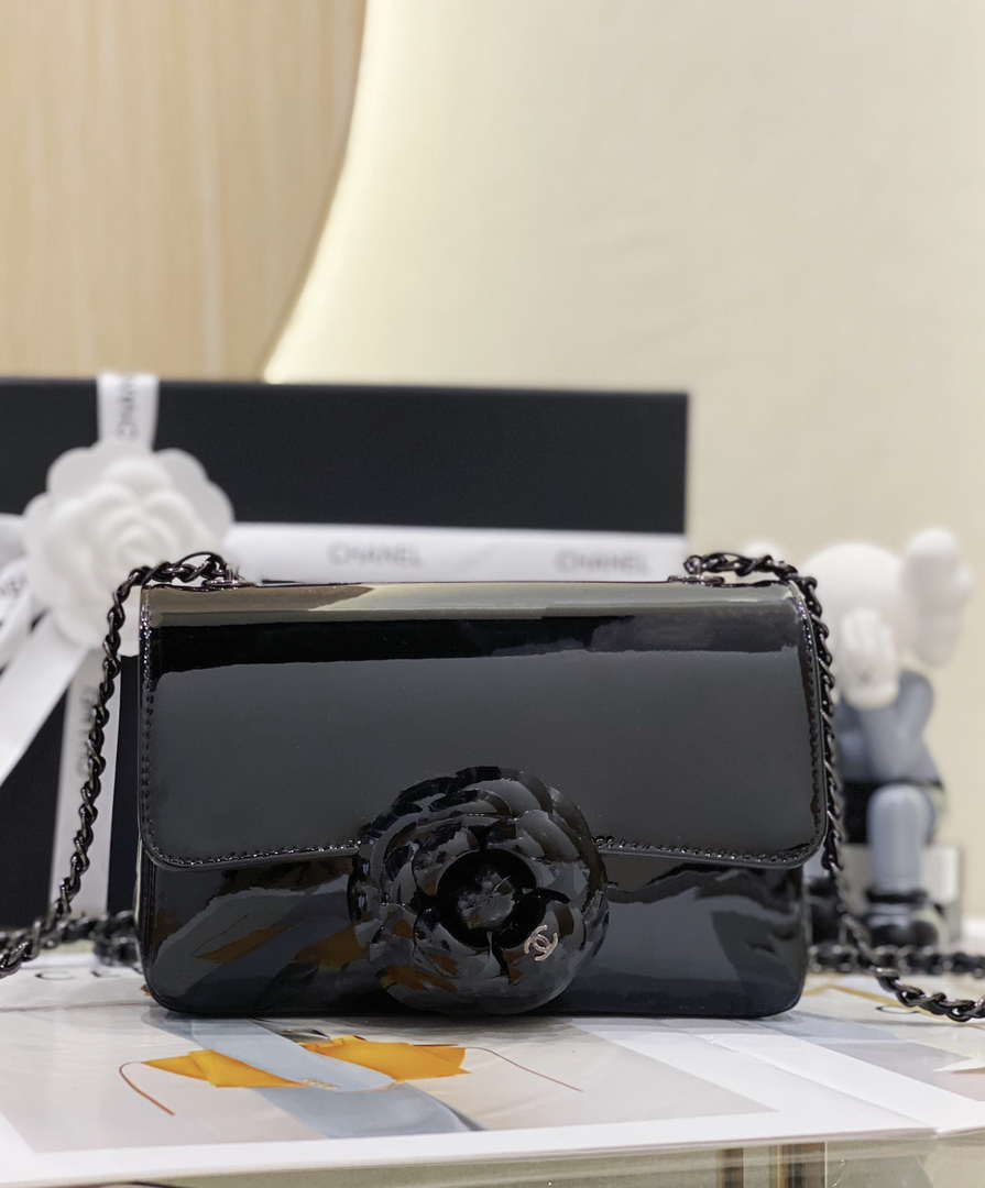 Chanel AS4388 Small Flap Bag Patent Calfskin & Black Metal Pink