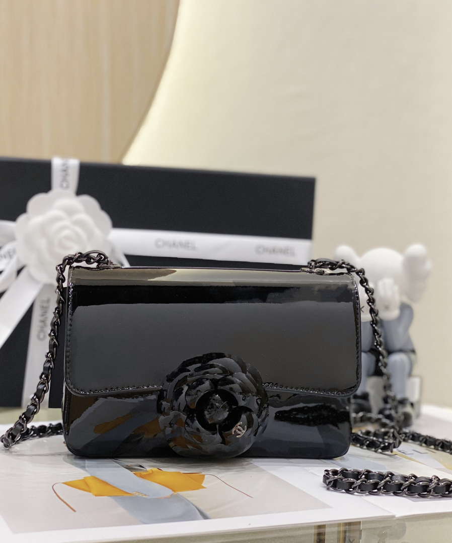Chanel AS4388 Small Flap Bag Patent Calfskin & Black Metal Pink