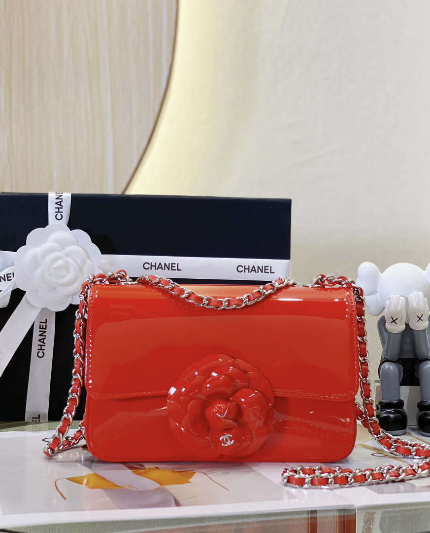 Chanel AS4388 Small Flap Bag Patent Calfskin & Gold Metal Red - Default Title - View 1