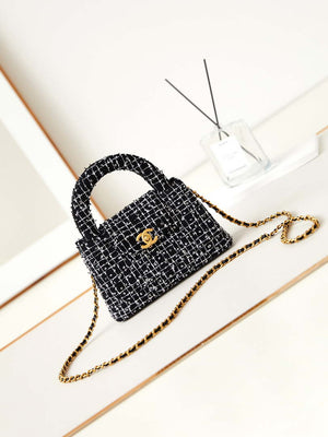 Chanel AS4416 Mini Shopping Bag Cotton tweed & Gold Metal White and Black - Default Title - View 1