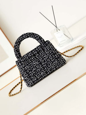 Chanel AS4416 Mini Shopping Bag Cotton tweed & Gold Metal White and Black - Default Title - View 5