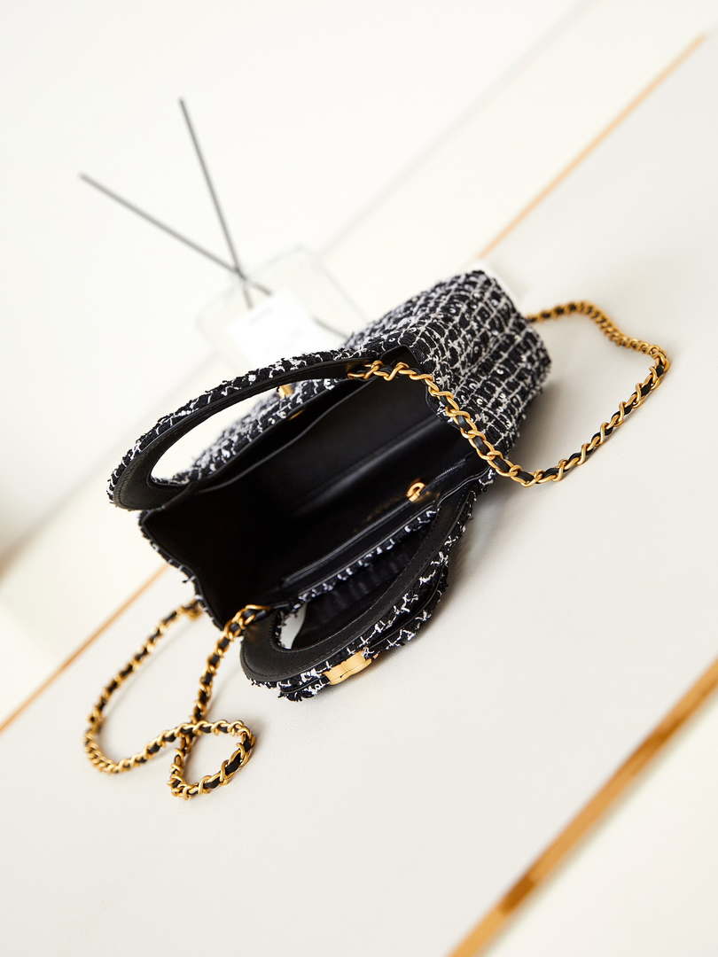 Chanel AS4416 Mini Shopping Bag Cotton tweed & Gold Metal White and Black