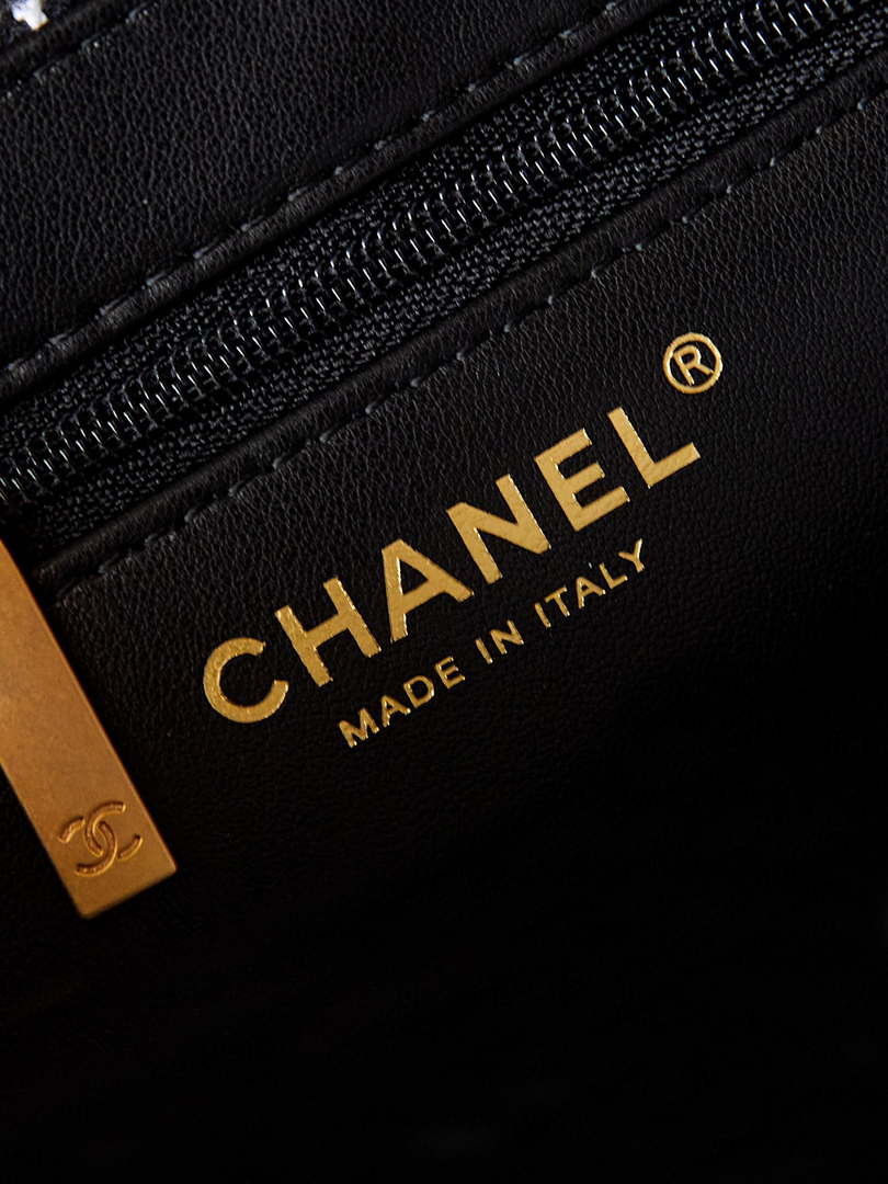 Chanel AS4416 Mini Shopping Bag Cotton tweed & Gold Metal White and Black - Default Title - View 9