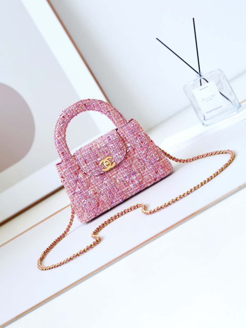 Chanel AS4416 Mini Shopping Bag Cotton Tweed & Gold-Tone Metal Pink