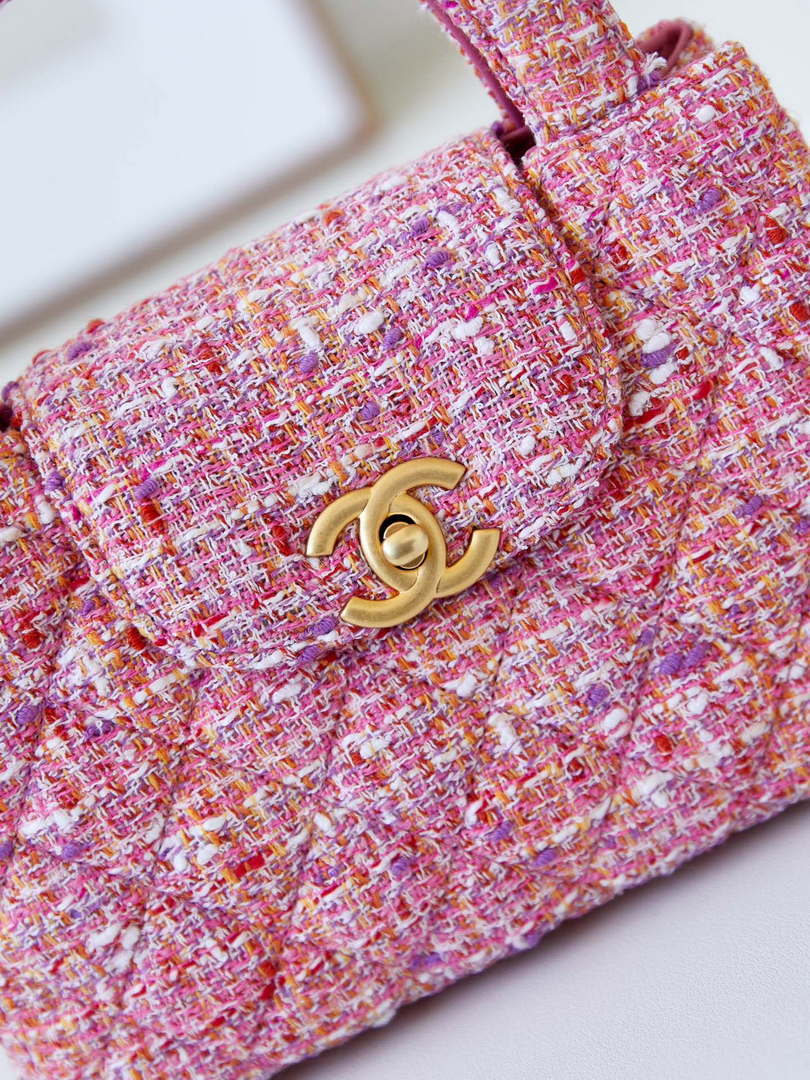 Chanel AS4416 Mini Shopping Bag Cotton Tweed & Gold-Tone Metal Pink