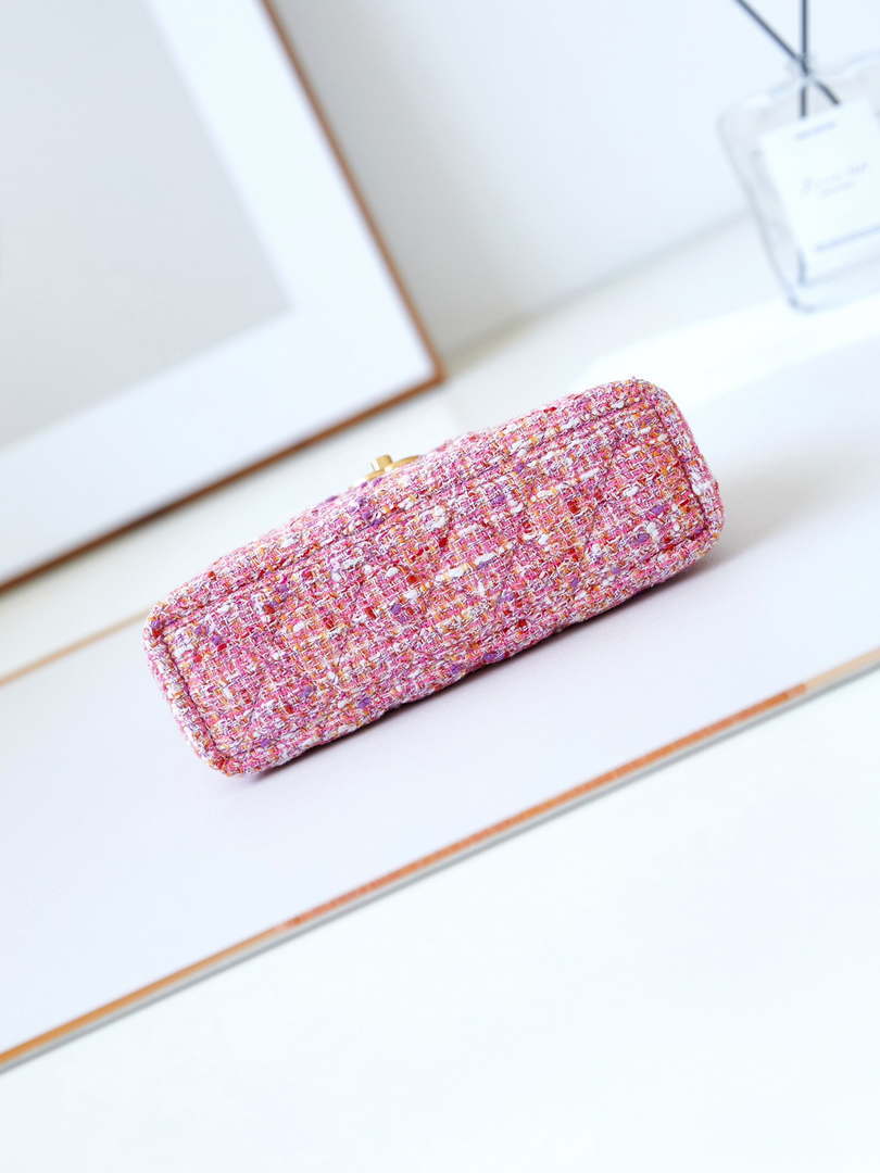 Chanel AS4416 Mini Shopping Bag Cotton Tweed & Gold-Tone Metal Pink