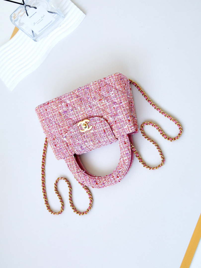 Chanel AS4416 Mini Shopping Bag Cotton Tweed & Gold-Tone Metal Pink