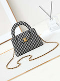 Chanel AS4416 Mini Shopping Bag Houndstooth fabric & Gold Metal White and Black