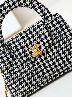 Chanel AS4416 Mini Shopping Bag Houndstooth fabric & Gold Metal White and Black - Default Title - View 2