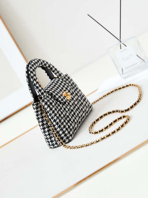 Chanel AS4416 Mini Shopping Bag Houndstooth fabric & Gold Metal White and Black - Default Title - View 3