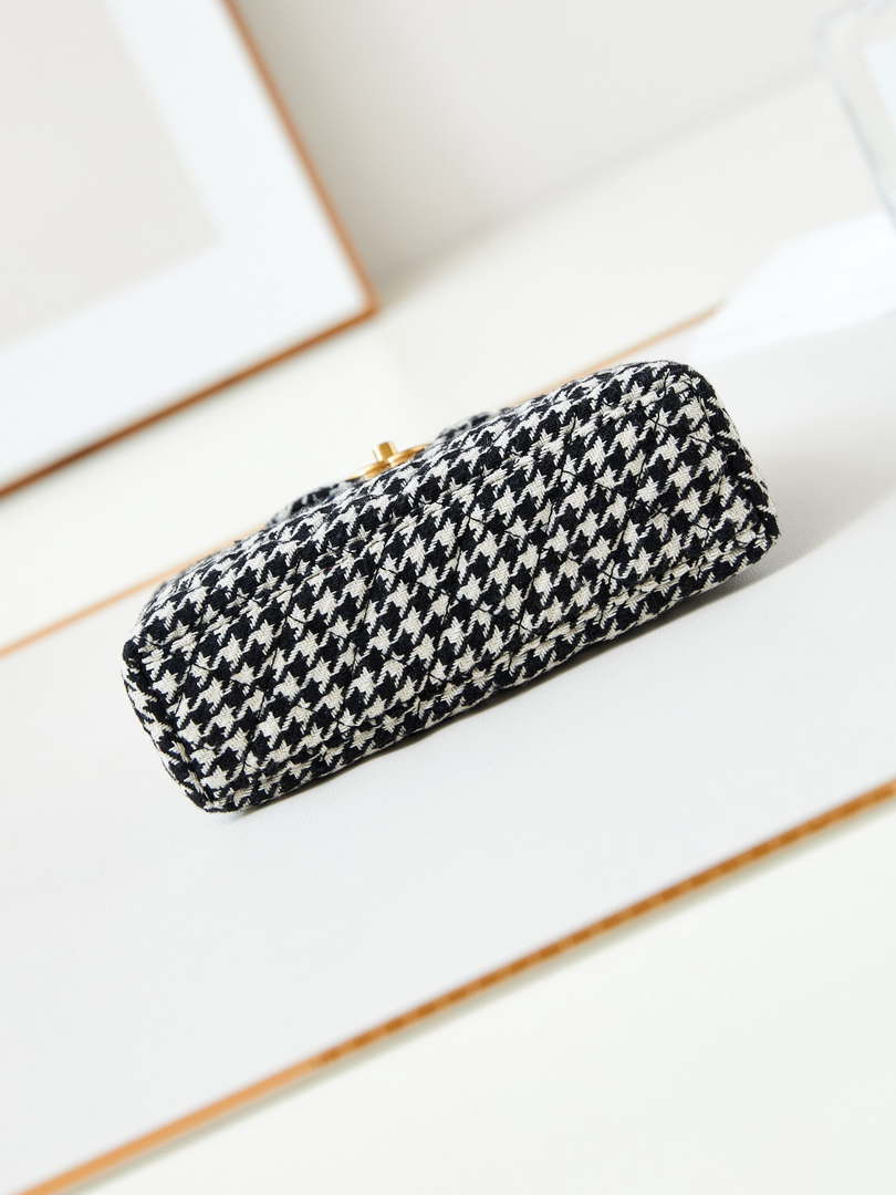 Chanel AS4416 Mini Shopping Bag Houndstooth fabric & Gold Metal White and Black - Default Title - View 6
