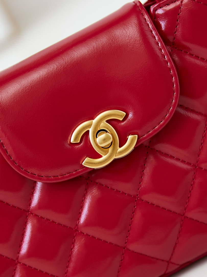 Chanel AS4416 Mini Shopping Bag shiny aged Calfskin Gold tone metal Red