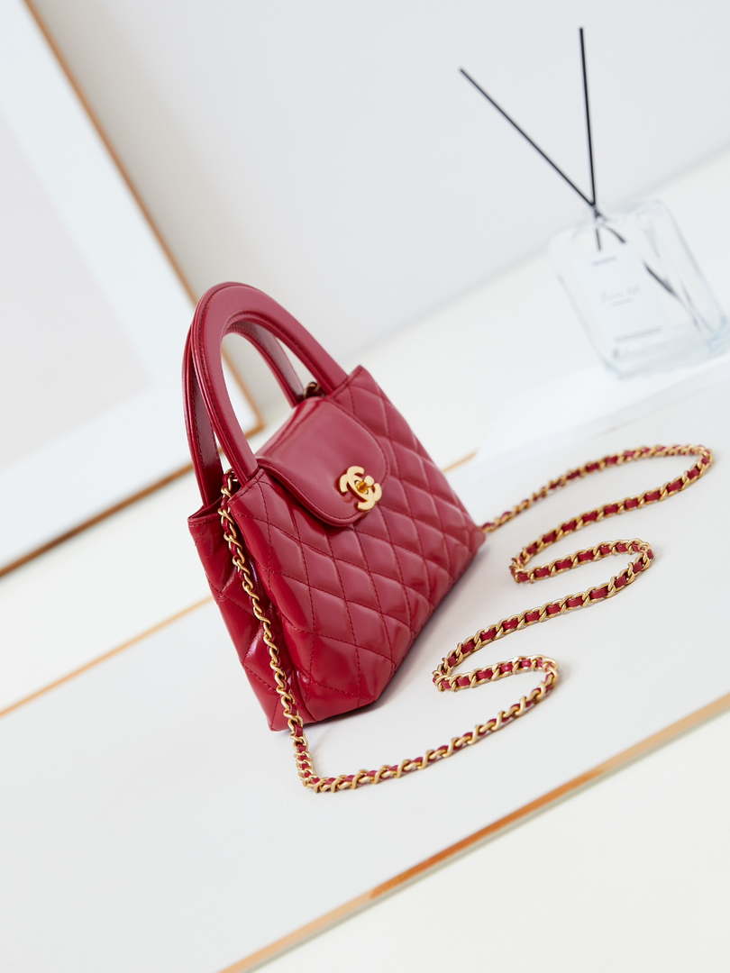 Chanel AS4416 Mini Shopping Bag shiny aged Calfskin Gold tone metal Red