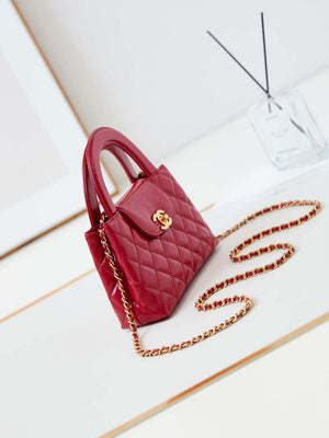 Chanel AS4416 Mini Shopping Bag shiny aged Calfskin Gold tone metal Red - Default Title - View 3