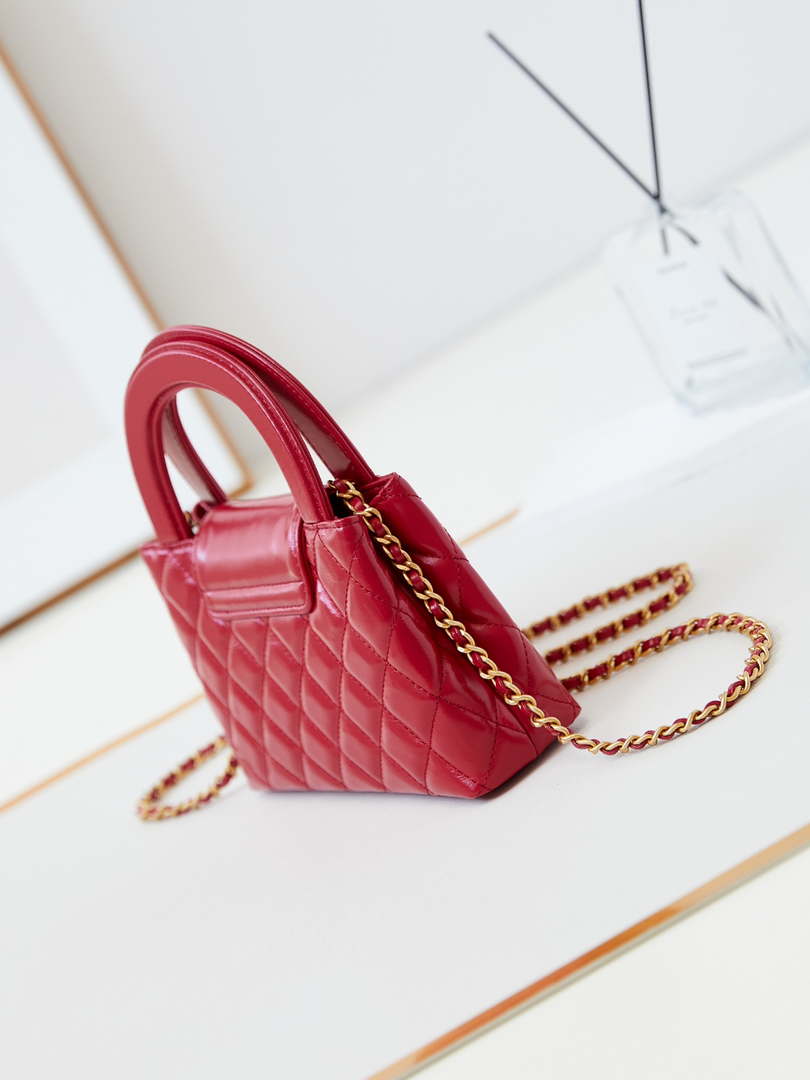 Chanel AS4416 Mini Shopping Bag shiny aged Calfskin Gold tone metal Red
