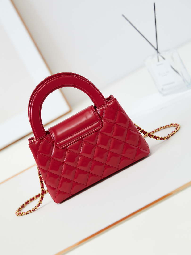 Chanel AS4416 Mini Shopping Bag shiny aged Calfskin Gold tone metal Red