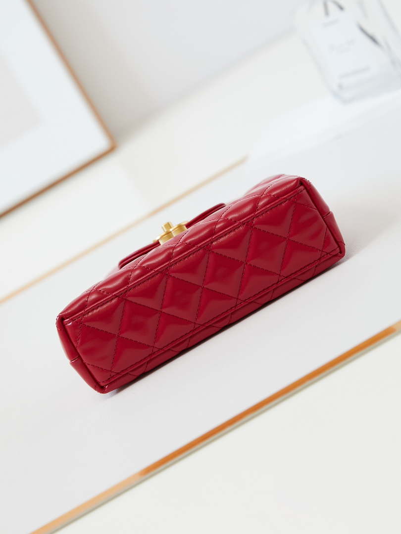 Chanel AS4416 Mini Shopping Bag shiny aged Calfskin Gold tone metal Red - Default Title - View 6