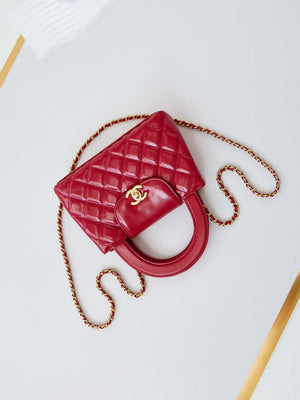 Chanel AS4416 Mini Shopping Bag shiny aged Calfskin Gold tone metal Red - Default Title - View 7