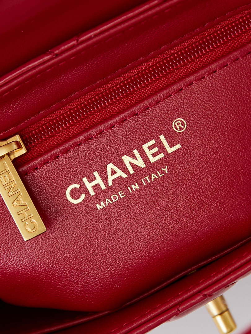 Chanel AS4416 Mini Shopping Bag shiny aged Calfskin Gold tone metal Red