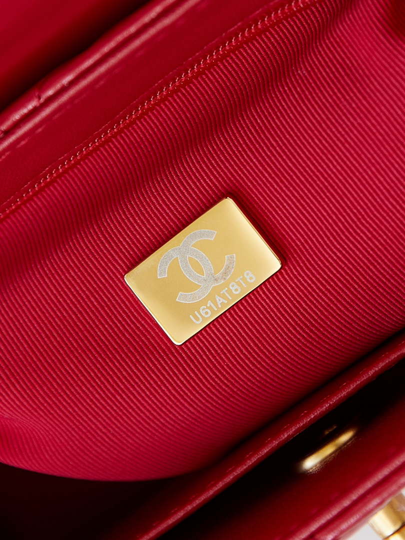 Chanel AS4416 Mini Shopping Bag shiny aged Calfskin Gold tone metal Red