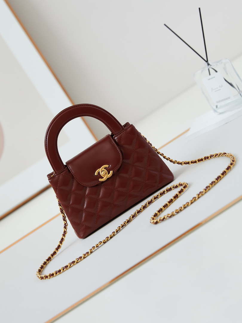Chanel AS4416 Mini Shopping Bag shiny aged Calfskin Gold tone metal Brown - Default Title - View 1