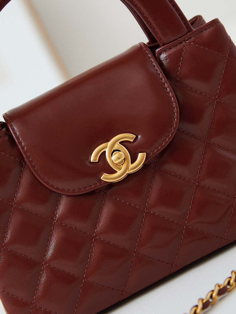Chanel AS4416 Mini Shopping Bag shiny aged Calfskin Gold tone metal Brown