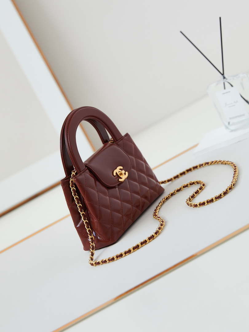Chanel AS4416 Mini Shopping Bag shiny aged Calfskin Gold tone metal Brown