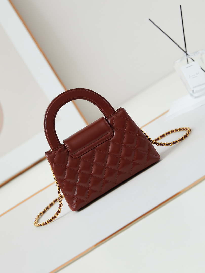 Chanel AS4416 Mini Shopping Bag shiny aged Calfskin Gold tone metal Brown