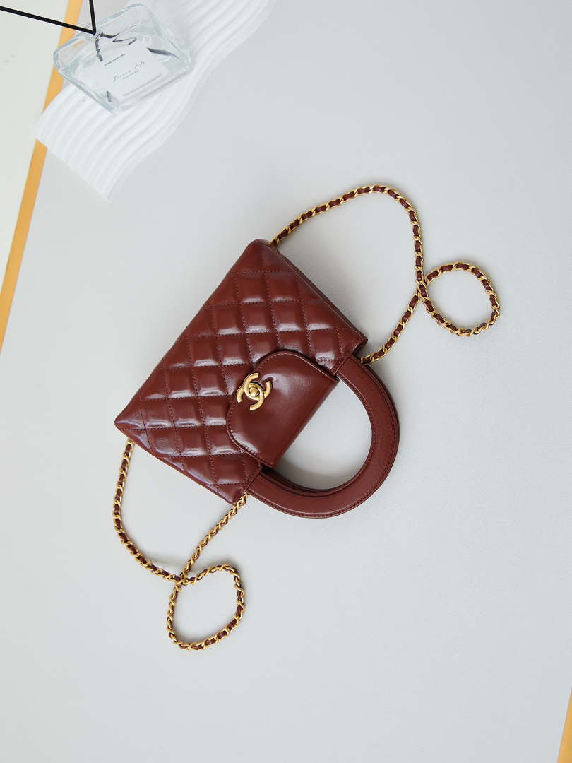 Chanel AS4416 Mini Shopping Bag shiny aged Calfskin Gold tone metal Brown