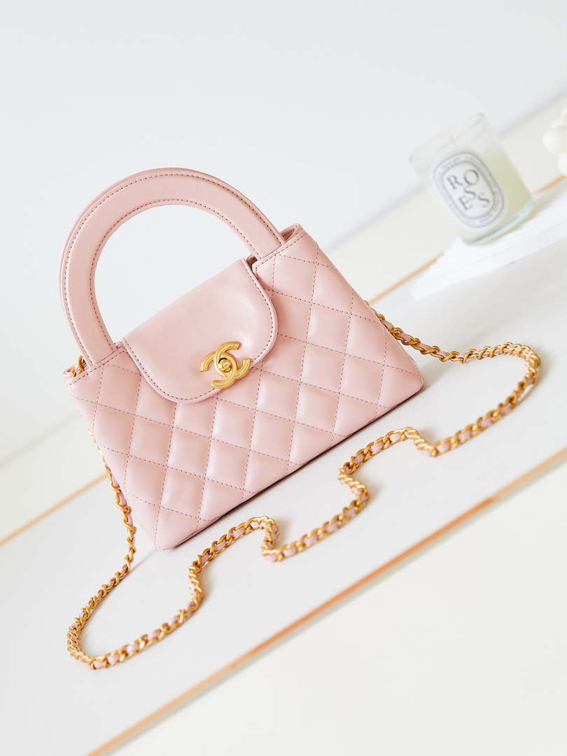 Chanel AS4416 Mini Shopping Bag shiny aged Calfskin Gold tone metal Light Pink