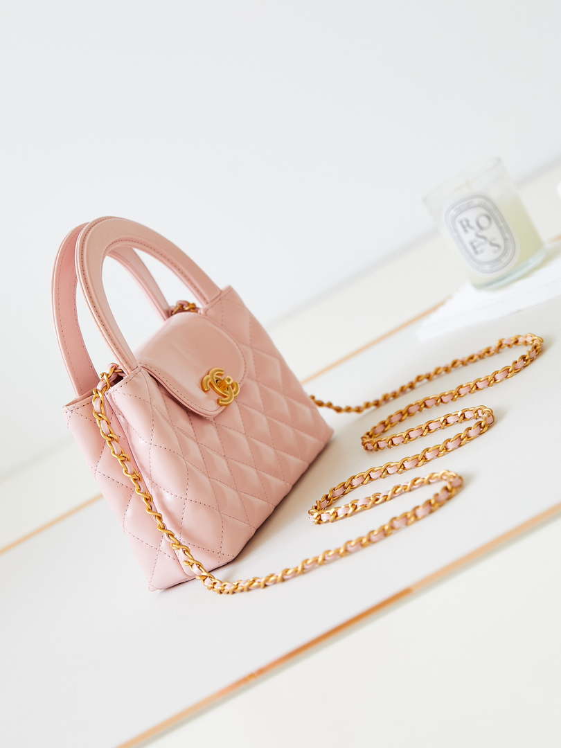 Chanel AS4416 Mini Shopping Bag shiny aged Calfskin Gold tone metal Light Pink - Default Title - View 3