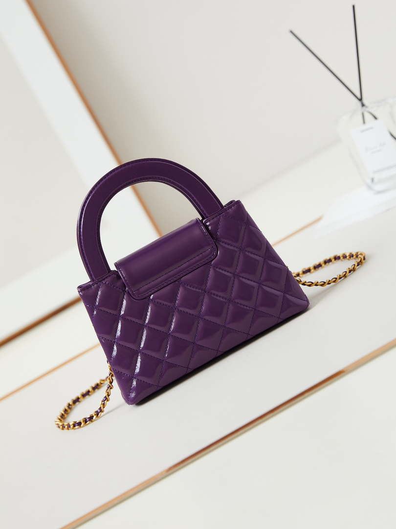 Chanel AS4416 Mini Shopping Bag shiny aged Calfskin Gold tone metal Dark Purple