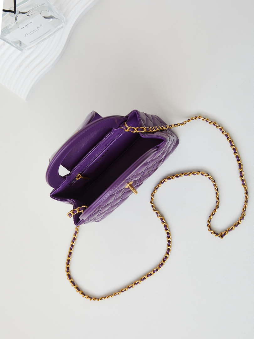 Chanel AS4416 Mini Shopping Bag shiny aged Calfskin Gold tone metal Dark Purple