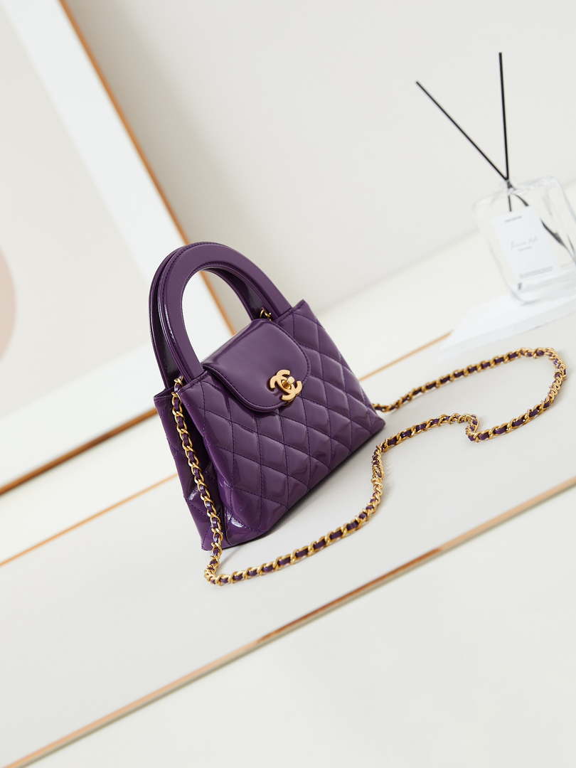 Chanel AS4416 Mini Shopping Bag shiny aged Calfskin Gold tone metal Dark Purple