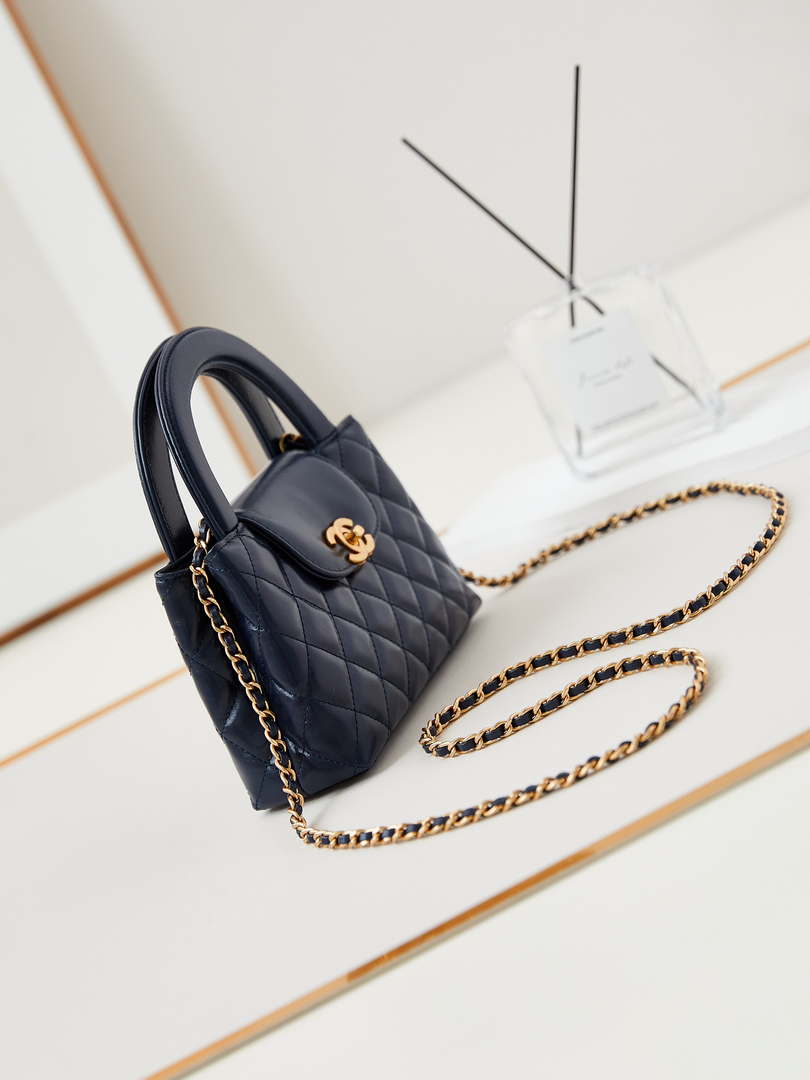 Chanel AS4416 Mini Shopping Bag shiny aged Calfskin Gold tone metal Dark Blue