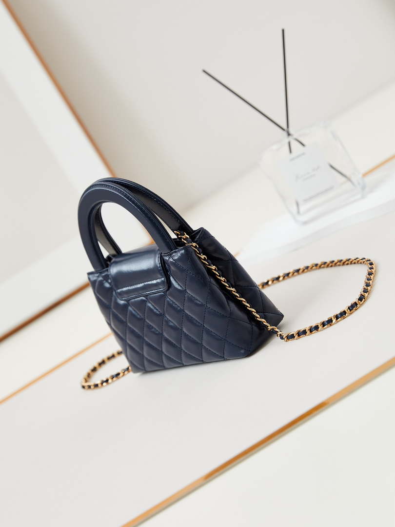 Chanel AS4416 Mini Shopping Bag shiny aged Calfskin Gold tone metal Dark Blue